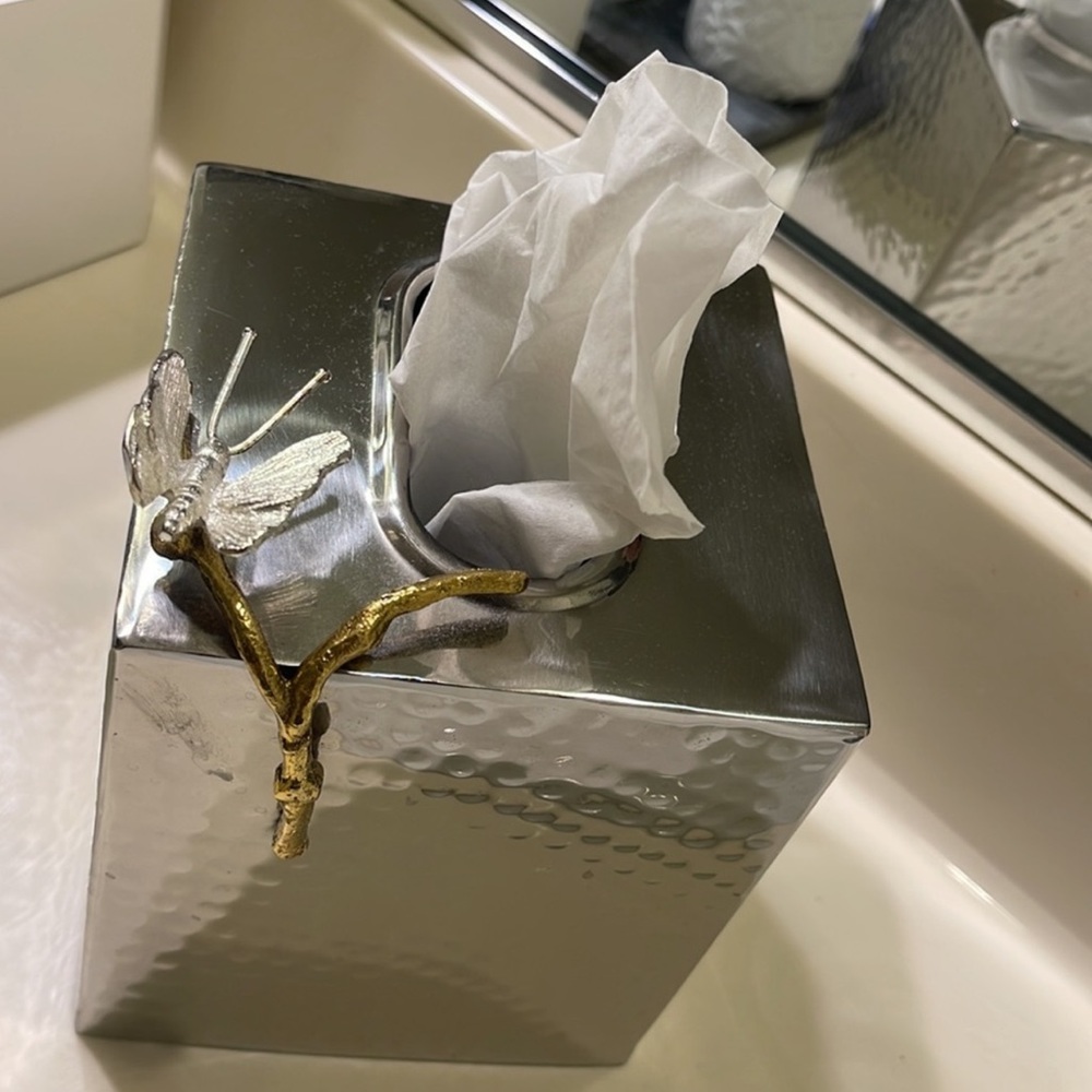 Delightful Butterfly Ginkgo Tissue Box Cover metal textures in solid bronze